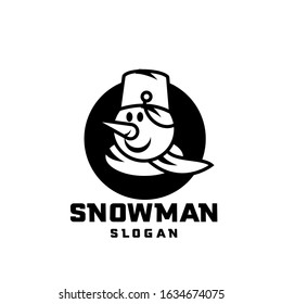 black circle white snowman character logo design