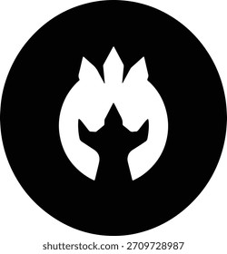Schwarzer Kreis mit weißer stilisierter Kreatur oder Symbol-Logo