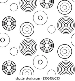 Black circles. Abstract geometric shapes. Different ornaments on white background. Composition for textile design, web design, cards.
