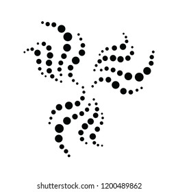 Black circles abstract pattern. Stock vector illustration of flying bird silhouette, tattoo design isolated on white background.