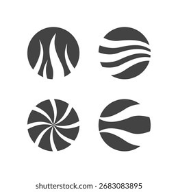 Black circles with different wave patterns inside create an abstract and modern design, each circle has a unique wave.