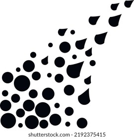 Black circles and drops background abstraction. Waterfall made of geometric shapes. The circle is transformed into a pointer. Abstract background of black geometric shapes. Fantasy graphics. Minimali.