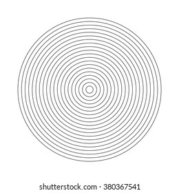 A lot black circles into each other leaving in a distance equal to the thickness of all lines.