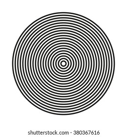 A lot black circles into each other leaving in a distance equal to the thickness of all lines.