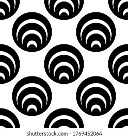 Círculos negros aislados sobre fondo blanco. Patrón geométrico monocromo sin soldadura. Ilustración gráfica plana vectorial. Textura.