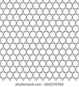 Black circles on white background. Polka dot style simple line outline rings vector fashion pattern.