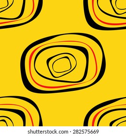 Black circles on a yellow background.Seamless.