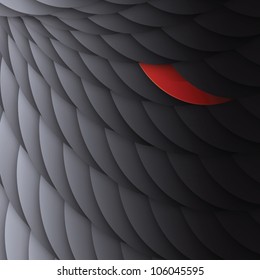 Black circles with one bright red. Abstract background, vector, EPS10