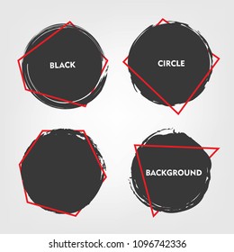 black circles with red line set. trendy background set. brush stroke circles.