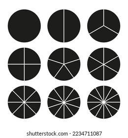 Black circles sectors set. Round shape. Information sign business concept. Vector illustration. stock image. 