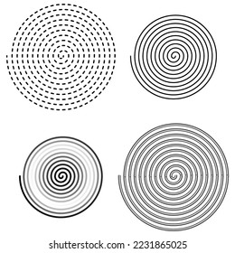 Black circles spiral set. circle light effect background. Round shape. Vector illustration. stock image.