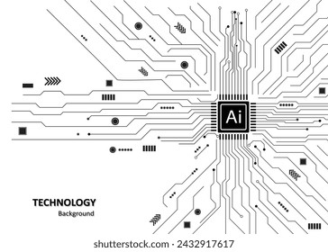 Black circuit diagram  "GENERATIVE AI " on white background. High-tech circuit board connection system. Central Computer Processors CPU concept. technology on white background. 