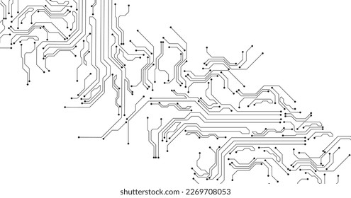 Black circuit diagram on white background. High-tech circuit board connection system.Vector abstract technology on white background.