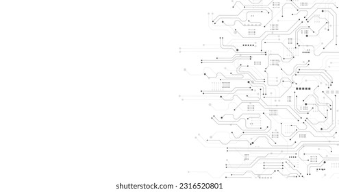 Black circuit diagram on white background. High-tech circuit board connection system.Vector abstract technology on white background.