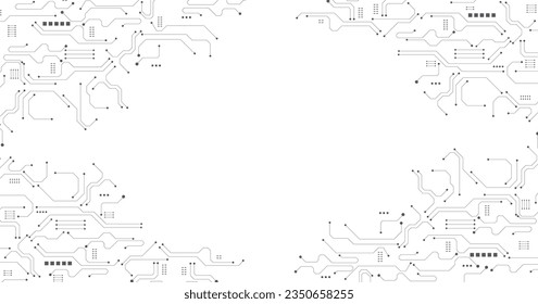Black circuit diagram on white background. High-tech circuit board connection system.Vector abstract technology on white background.