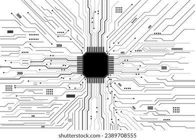 Diagrama de circuito negro sobre fondo blanco. Sistema de conexión de tarjetas de circuitos de alta tecnología.Concepto de CPU de procesadores de computadoras centrales. tecnología de fondo blanco.