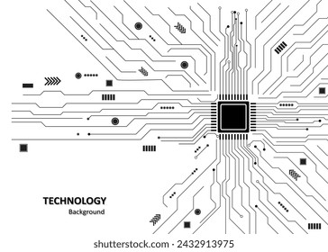 Diagrama de circuito negro sobre fondo blanco. Sistema de conexión de placa de circuito de alta tecnología. Concepto de CPU de procesadores de computadora central. tecnología sobre fondo blanco. 