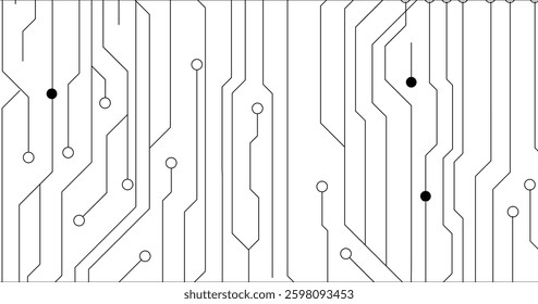 Black circuit diagram on white background. High-tech circuit board connection system. Vector abstract technology on white background.