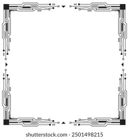 Black circuit line frame abstract technology vector design.	