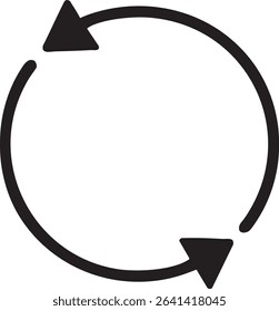 A black circular arrow with arrowheads at both ends, indicating a continuous loop or cycle.