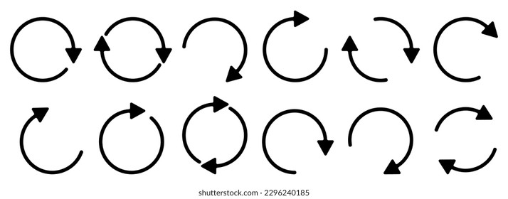 Black circular arrow icon collection. Set of black update arrow