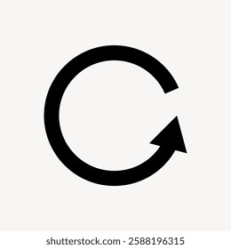 Black circular arrow icon on a white background. The arrow forms a loop, symbolizing refresh or reload. Simple, bold design for interface or app use. Isolated vector element.