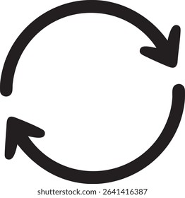 A black circular arrow set with two arrows pointing in opposite directions, suggesting a cyclical process like recycling or refreshing.