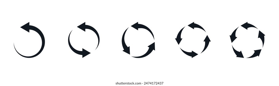 Black circular arrows. Arrow vector icon. Web ui design. Vector illustration. stock image.