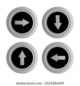 Black circular buttons with arrows. Vector illustration.