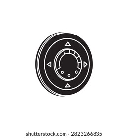 Black circular control knob with directional and adjustment arrows isolated image