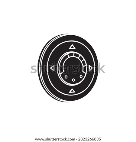 Black circular control knob with directional and adjustment arrows isolated image