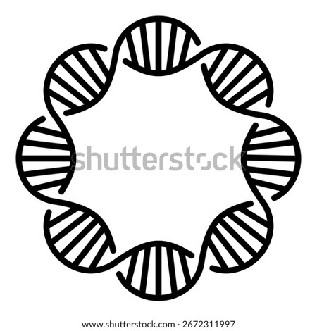 Black circular DNA helix icon in modern style, symbolizing genetics, research, innovation, and biotechnology concepts.