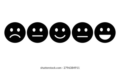 Black circular face icons with varying expressions on white background