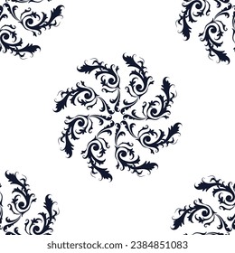 Black Circular floral pattern isolated on white background is in Seamless pattern - vector illustration