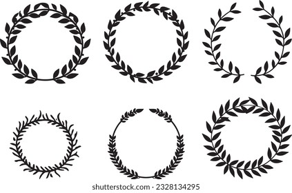black circular folatile laurel branches vintage frame set vector illustration