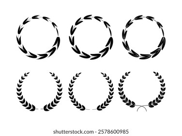 Black circular foliate laurel branches vintage frame set vector illustration Free Vector.	