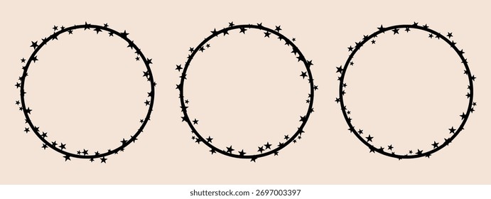 Marcos circulares negros con las estrellas, Ilustración vectorial redonda decorativa colorida del borde