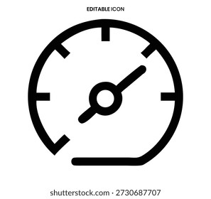 Um ícone preto de medidor circular com uma agulha indica uma medida ou nível.