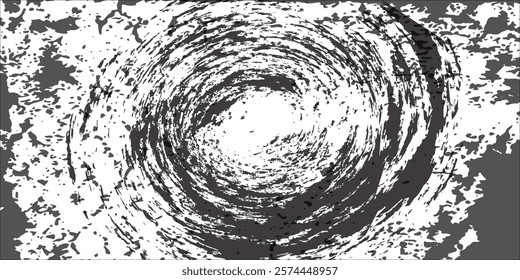 Black circular grunge texture, brush strokes isolated on white background.

