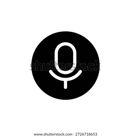 Black circular icon with white microphone symbol representing voice recording or input