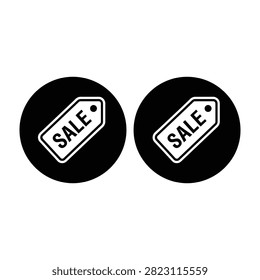 Black circular icons featuring stylized sale price tags. Perfect for online retail websites, marketing campaigns, discount offers, and store promotion buttons.