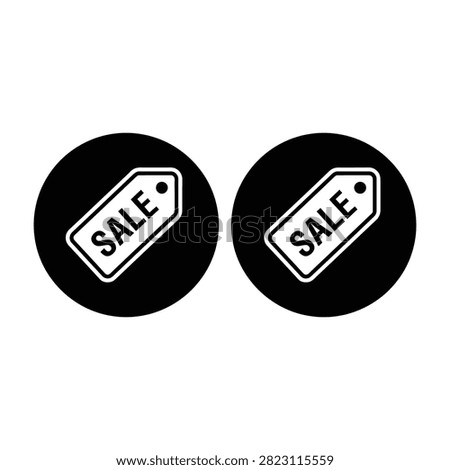 Black circular icons featuring stylized sale price tags. Perfect for online retail websites, marketing campaigns, discount offers, and store promotion buttons.