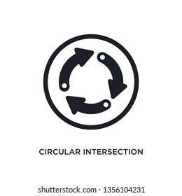 black circular intersection isolated vector icon. simple element illustration from traffic signs concept vector icons. circular intersection editable logo symbol design on white background. 