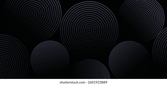 Black circular line pattern background. Elegant geometric texture for modern design.