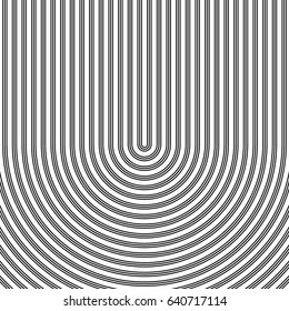 Black circular lines on white background. Striped wallpaper. Surface pattern design with symmetrical linear ornament. Stripes motif. Digital paper with curves for page fills, designing, textile print.