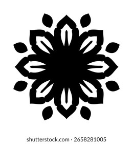 Vetor de flor Mandala circular preto - Projeto de tatuagem Henna Mehndi, Ornamento de contorno oriental étnico, Arte decorativa doodle, Livro de colorir