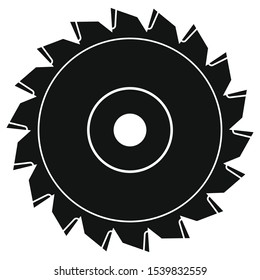 Black circular saw blade disk simple design icon for wood, metal work isolated on white background. Vector industrial saw wheel illustration symbol for your web site design, logo, app.