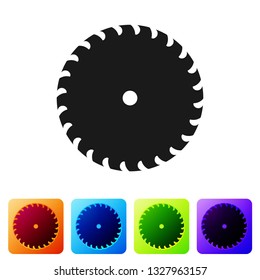 Black Circular saw blade icon isolated on white background. Saw wheel. Set icon in color square buttons. Vector Illustration