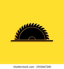 Black Circular saw blade icon isolated on yellow background. Saw wheel. Long shadow style. Vector