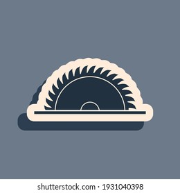 Black Circular saw blade icon isolated on grey background. Saw wheel. Long shadow style. Vector Illustration